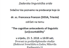 Poziv na predavanje dr. sc. Francesce Franzon (SISSA, Trieste) "The cognitive antecedents of linguistic (un)countability"